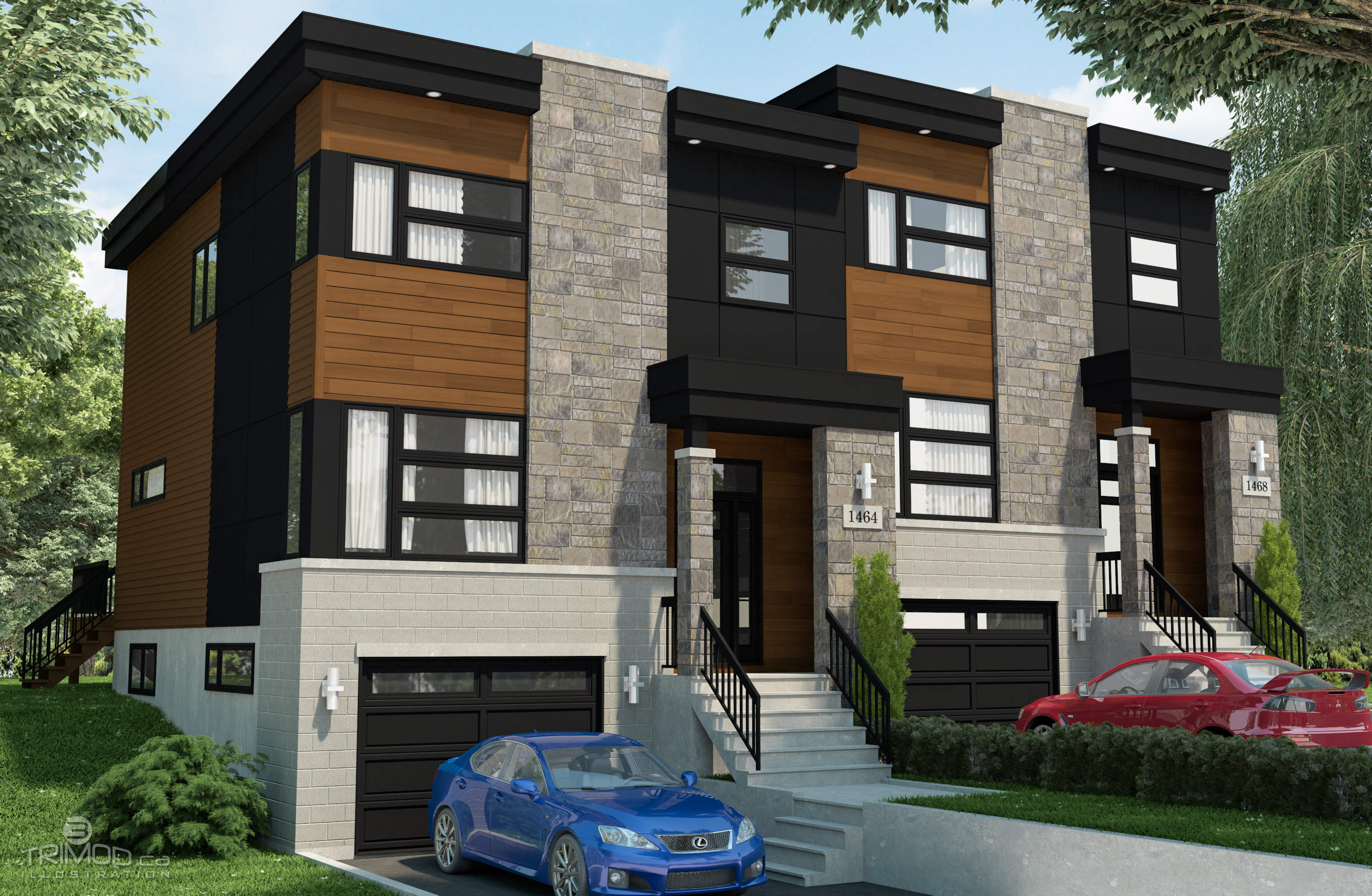 Fa ade 3d jumel  avec garage